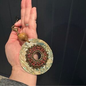 Artistic shell & beads circular pendant charm for purse keychain